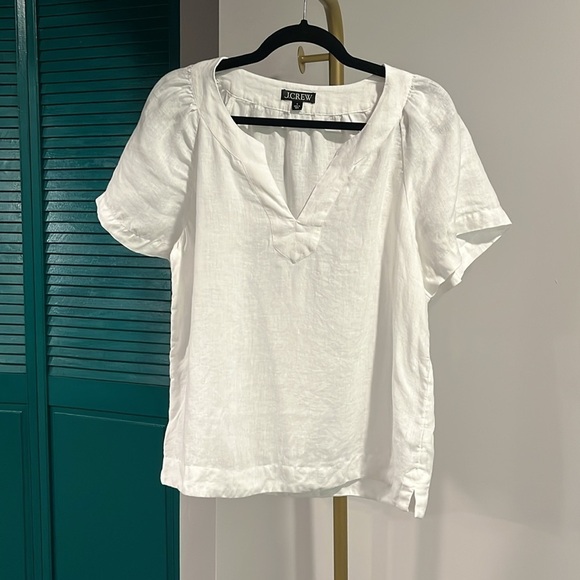 J. Crew ivory Relaxed linen Blouse b-neck with Short Sleeves - small - Picture 3 of 10